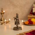 Brass Idol of Lord Krishna with Flute ( Murali ) on Detailed Pedestal   Brass Ware