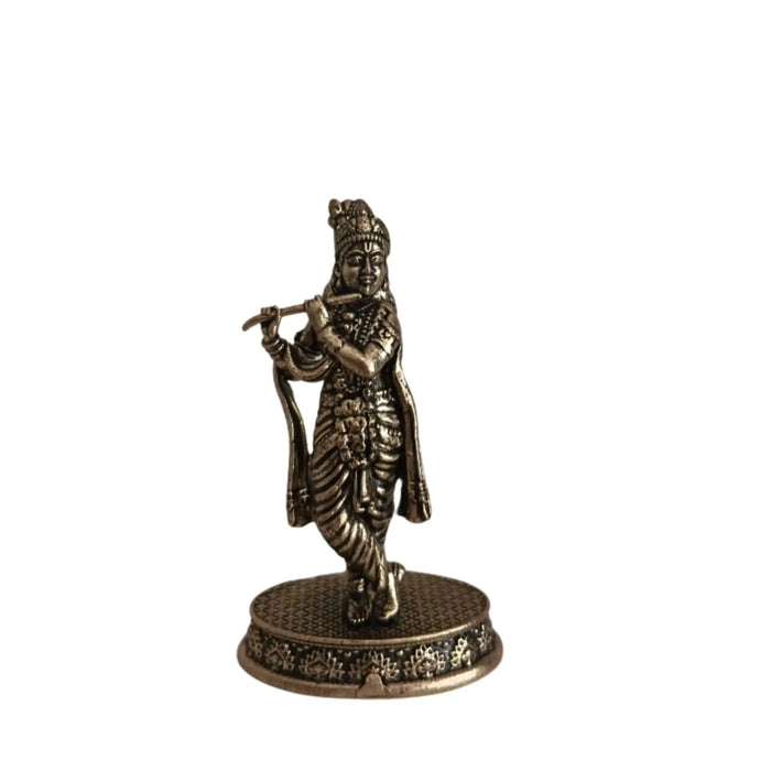 Brass Idol of Lord Krishna with Flute ( Murali ) on Detailed Pedestal   Brass Ware