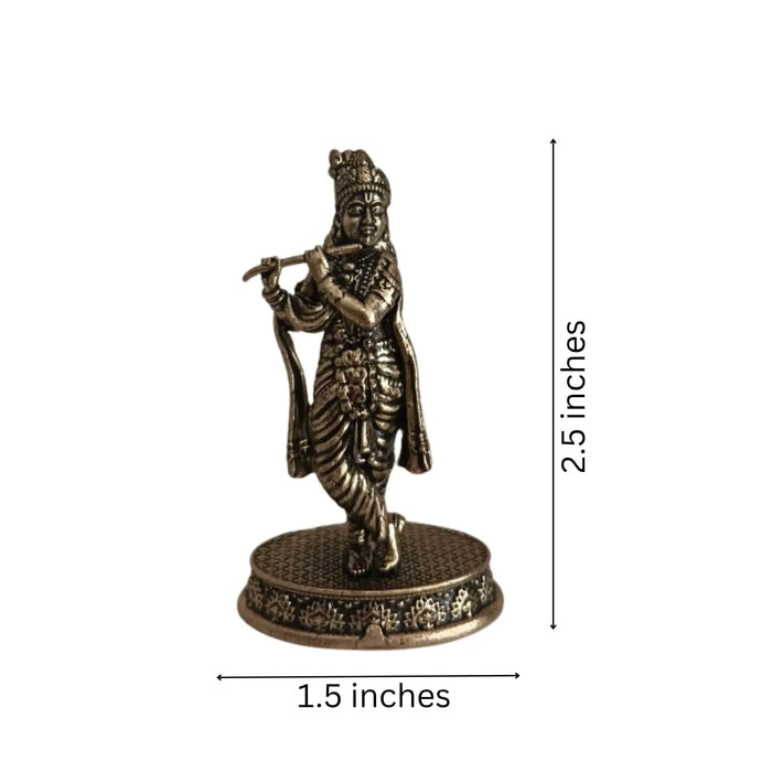Brass Idol of Lord Krishna with Flute ( Murali ) on Detailed Pedestal   Brass Ware