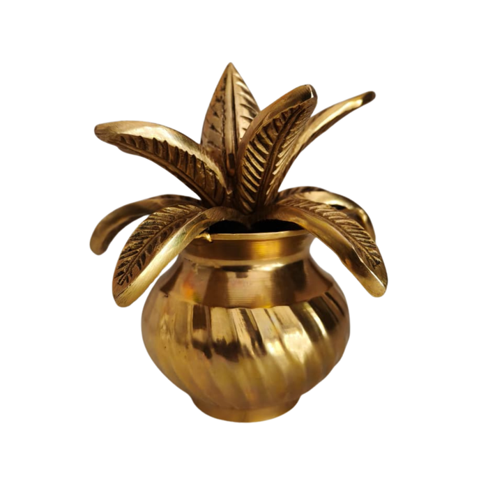 Brass Kalasha with Lotus leaves, a decorative brass pot with floral accents.