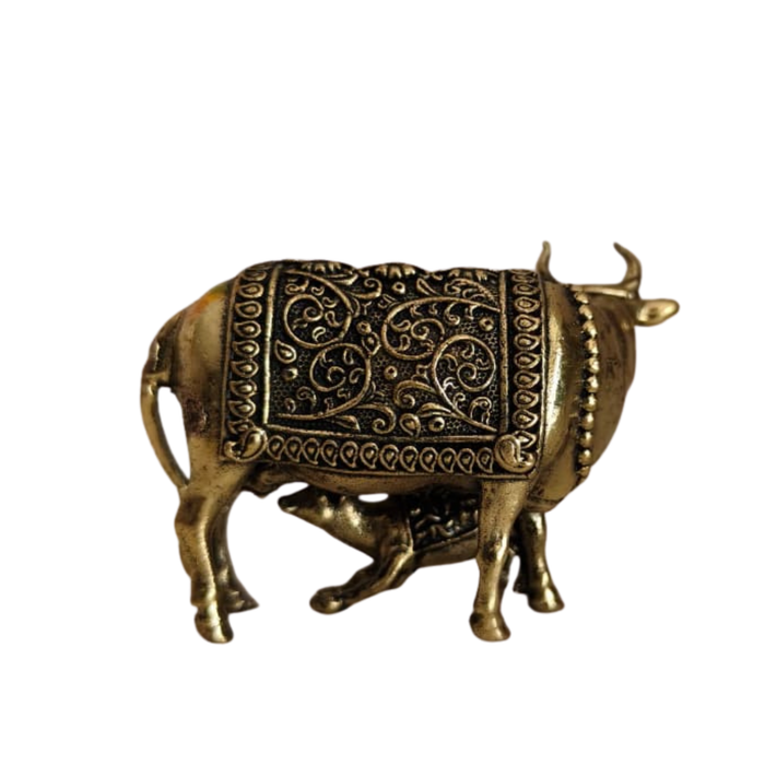 Brass Kamadhenu Cow and Calf Statue   Brass Artwork