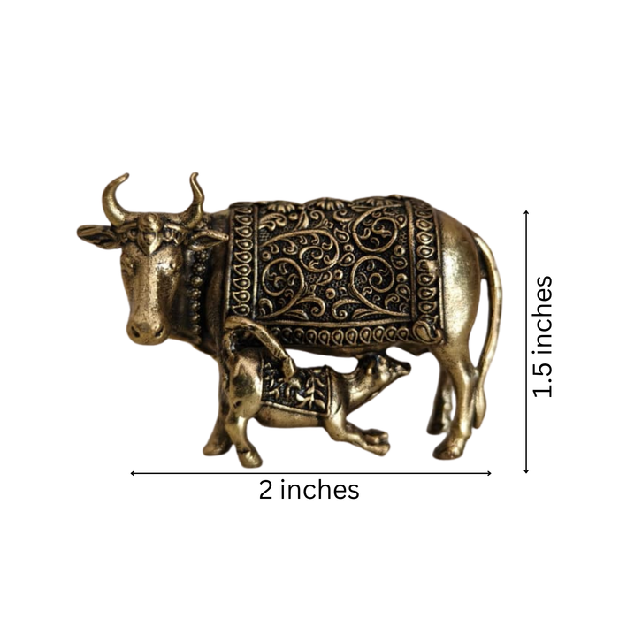 Brass Kamadhenu Cow and Calf Statue   Brass Artwork