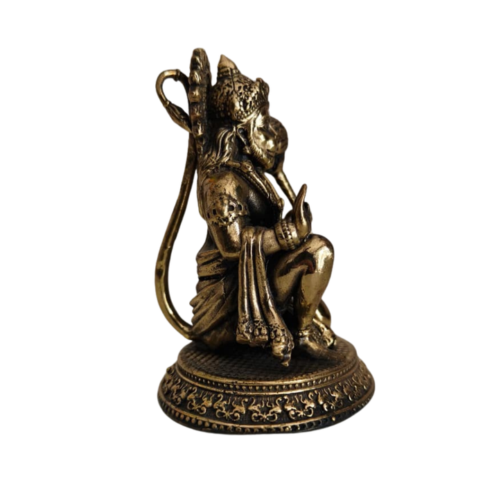 Brass Kneeling Hanuman Statue – Bajrangbali Idol with Gada for Protection   Brass Artwork