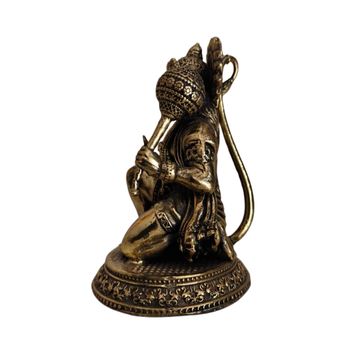 Brass Kneeling Hanuman Statue – Bajrangbali Idol with Gada for Protection   Brass Artwork