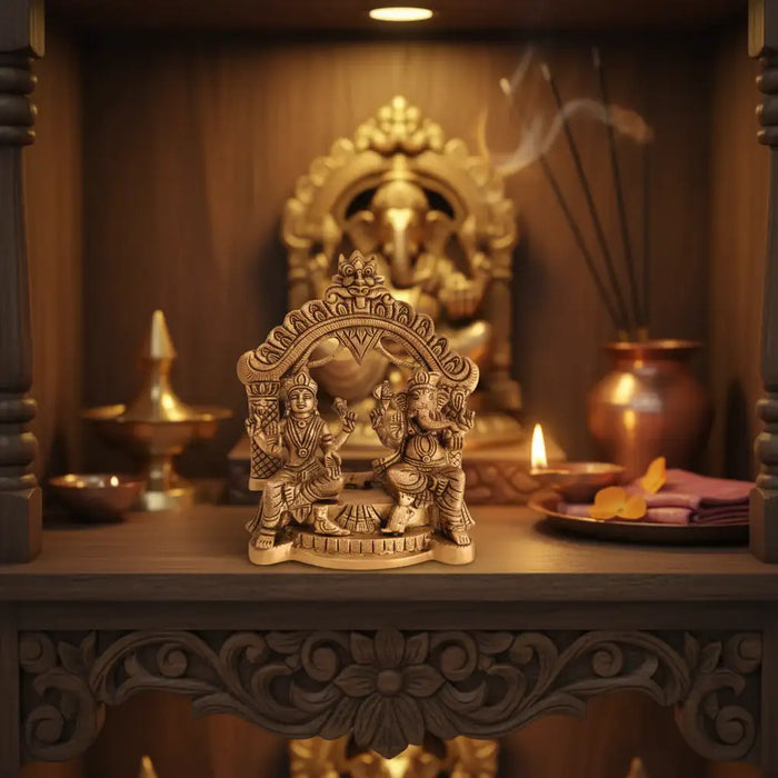 Brass Lakshmi and Ganesha Idol under Archway | Prabhavali   Brass Ware