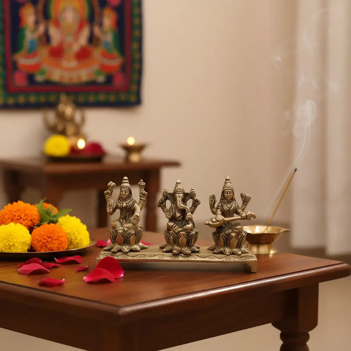 Brass Lakshmi Ganesha Saraswati Idol Set   Brass Ware