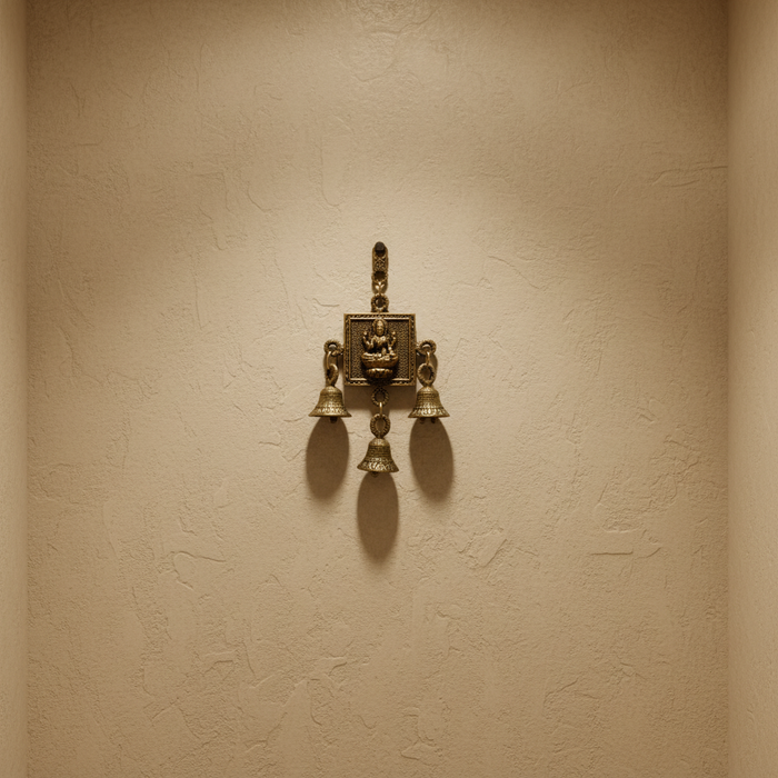Brass Lakshmi Wall Hanging with Traditional Temple Bells   Brass Artwork