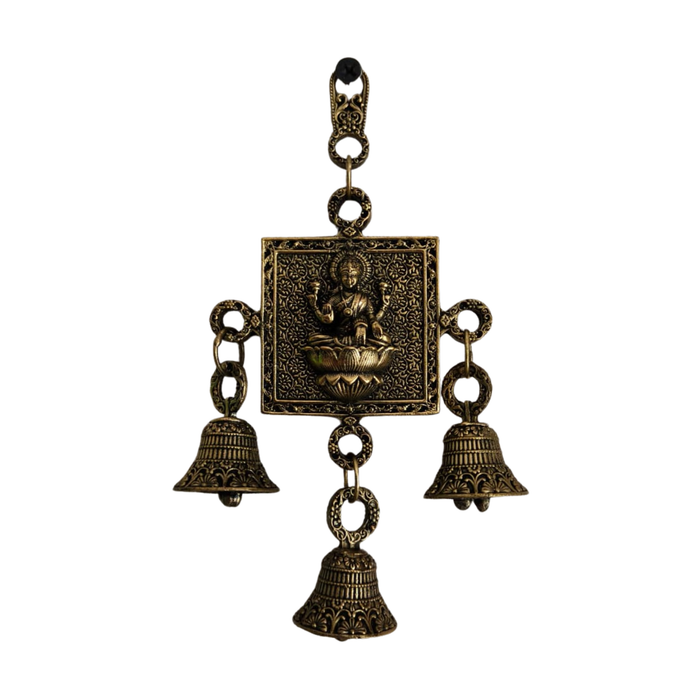 Brass Lakshmi Wall Hanging with Traditional Temple Bells   Brass Artwork