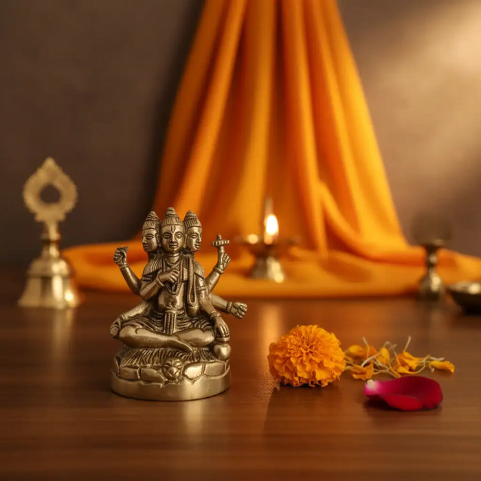 Intricate brass Lord Brahma statue, ideal for gifting and decor.