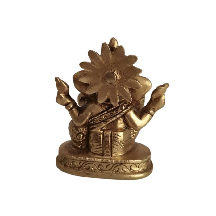 Brass Lord Ganesha Idol – Seated Four-Armed Remover of Obstacles for Auspicious Beginnings   Brass Ware