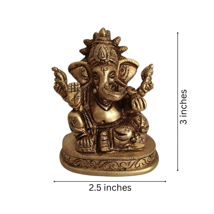 Brass Lord Ganesha Idol – Seated Four-Armed Remover of Obstacles for Auspicious Beginnings   Brass Ware