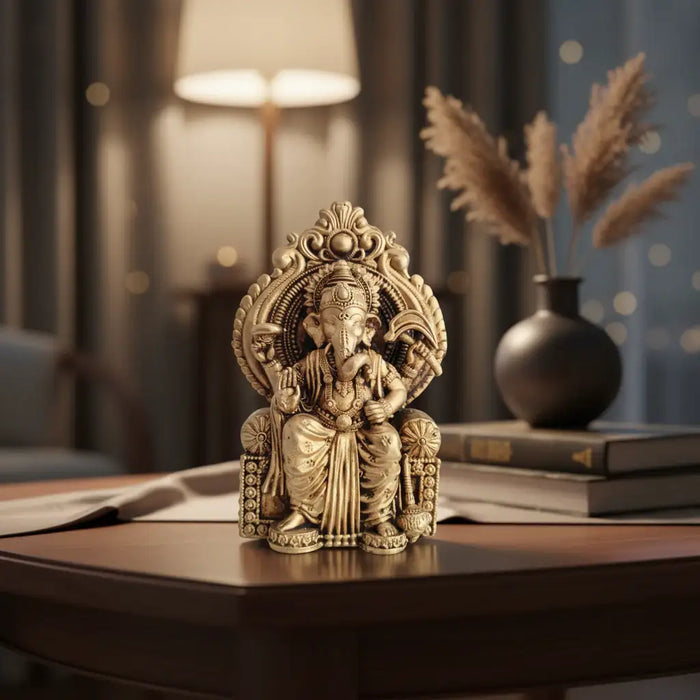 Brass Lord Ganesha Idol Seated on Throne – Royal Vigneshwara   Brass Ware