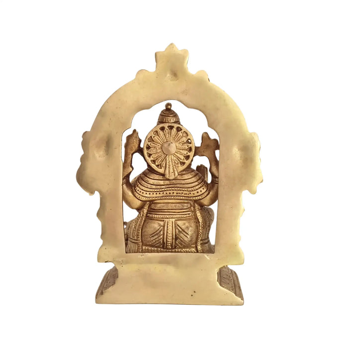 Brass Lord Ganesha Idol with Prabhavali Arch and Elaborate Pedestal   Brass Ware