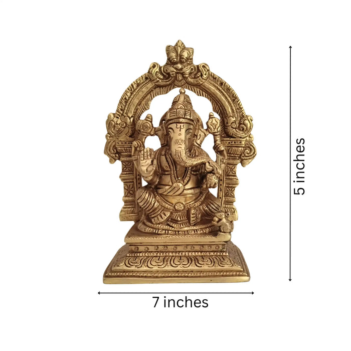 Brass Lord Ganesha Idol with Prabhavali Arch and Elaborate Pedestal   Brass Ware