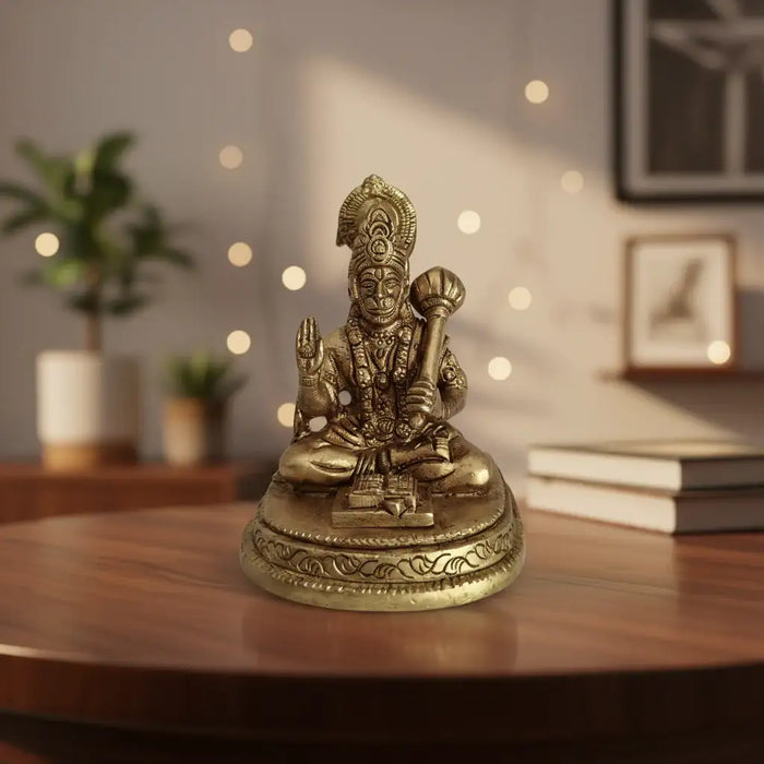 Brass Lord Hanuman Idol with Gada – Symbol of Devotion, Strength, and Protection   Brass Ware