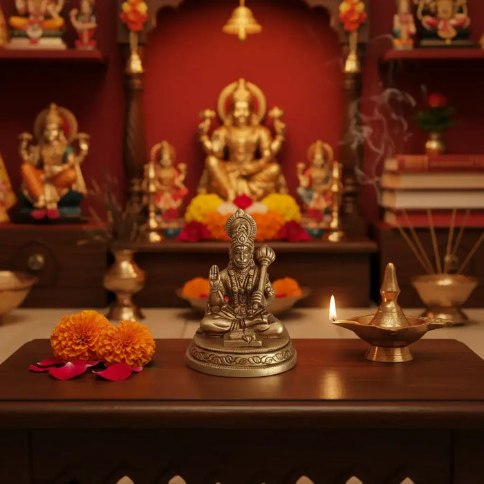Brass Lord Hanuman Idol with Gada – Symbol of Devotion, Strength, and Protection   Brass Ware
