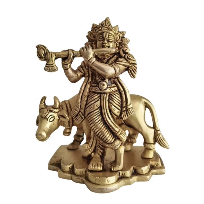 Brass Lord Krishna Playing Flute Idol   Brass Ware