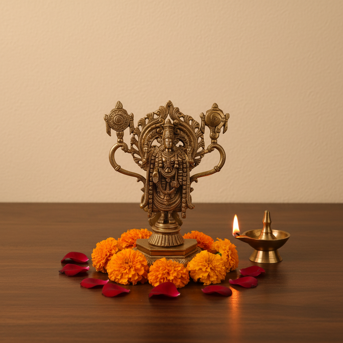 Lord Venkateswara brass idol, a traditional Balaji statue for religious worship.