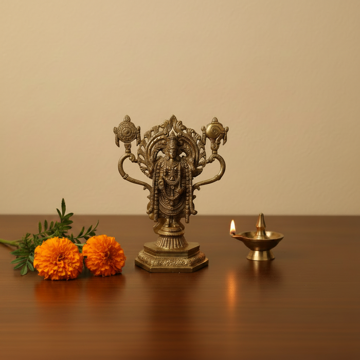Lord Venkateswara brass idol, a traditional Balaji statue.