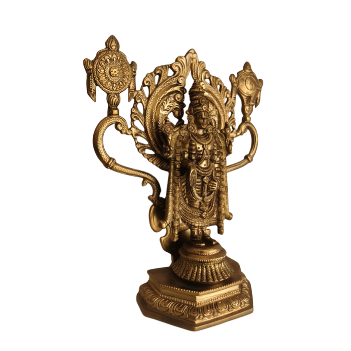 Lord Venkateswara brass idol, a traditional Balaji statue in a religious brass idol collection.