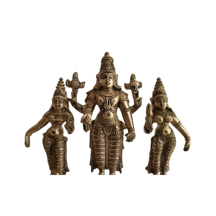 Brass Lord Vishnu Consorts Idol Set Sridevi & Bhudevi / Lakshmi & Saraswati   Brass Ware