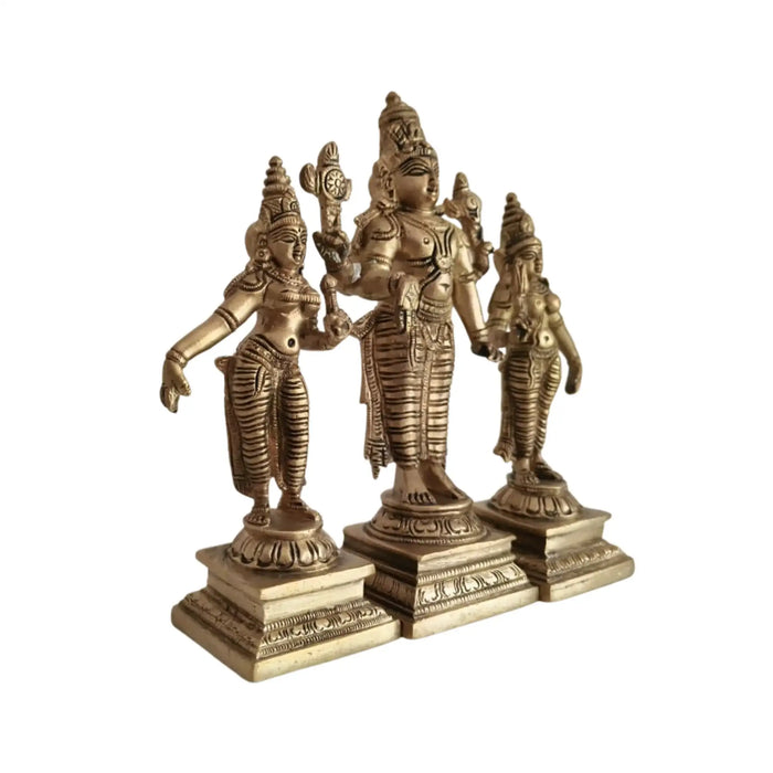Brass Lord Vishnu Consorts Idol Set Sridevi & Bhudevi / Lakshmi & Saraswati   Brass Ware