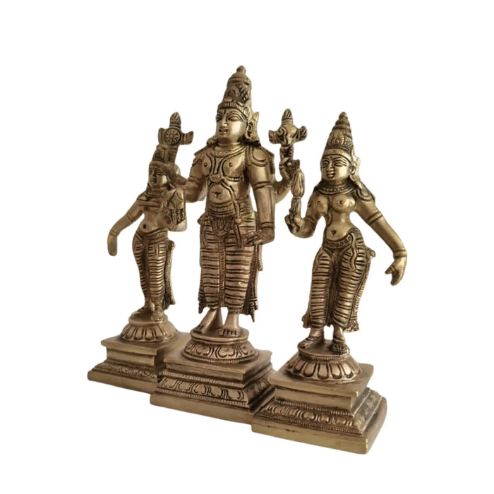 Brass Lord Vishnu Consorts Idol Set Sridevi & Bhudevi / Lakshmi & Saraswati   Brass Ware