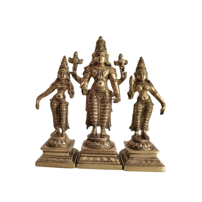 Brass Lord Vishnu Consorts Idol Set Sridevi & Bhudevi / Lakshmi & Saraswati   Brass Ware