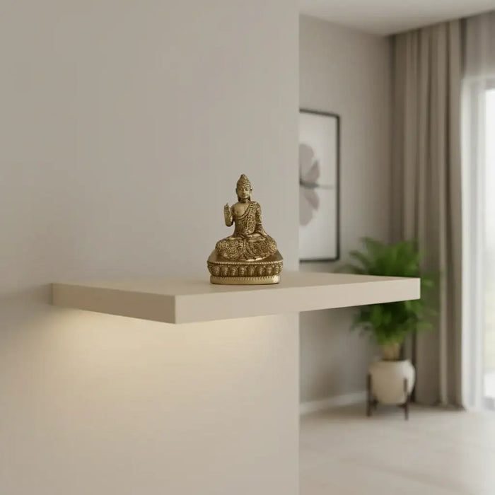 Brass Meditating Buddha Idol in Abhaya Mudra – Symbol of Peace   Brass Ware
