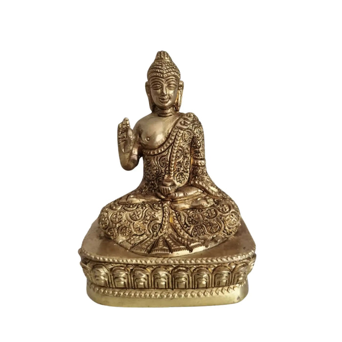 Brass Meditating Buddha Idol in Abhaya Mudra – Symbol of Peace   Brass Ware