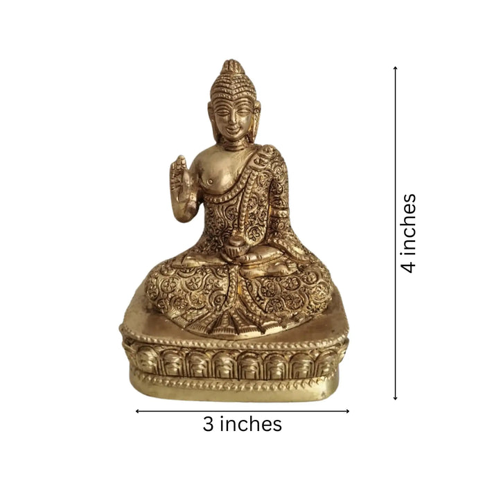Brass Meditating Buddha Idol in Abhaya Mudra – Symbol of Peace   Brass Ware