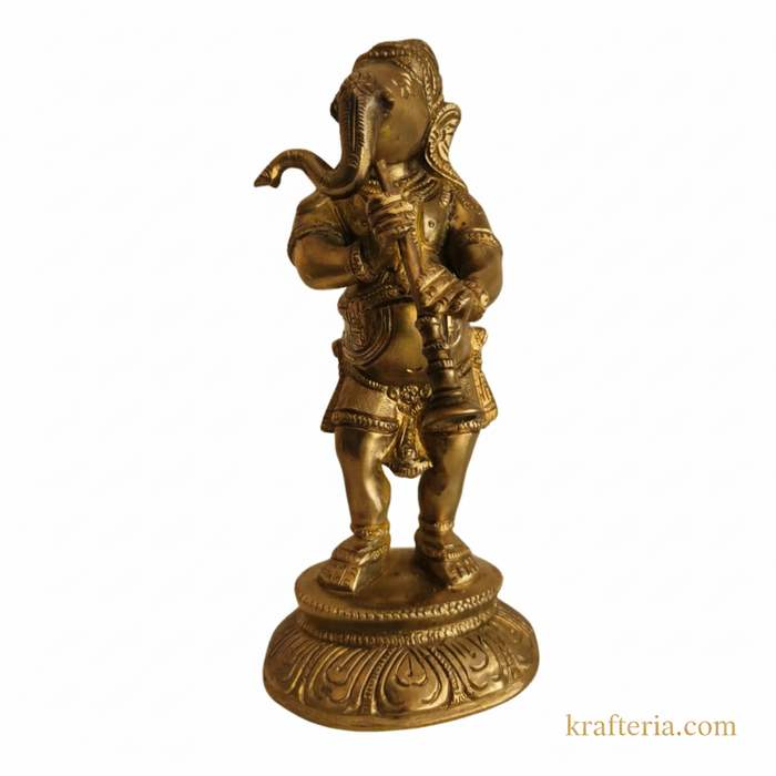 Detailed brass ganesha statue for home and spiritual decor.