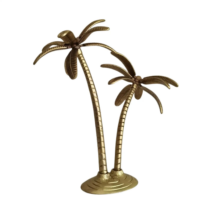 Brass palm tree decor accent, a tropical metal tabletop accent.