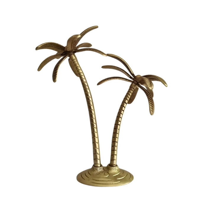 Shiny brass palm tree decor accent for tabletops and home.