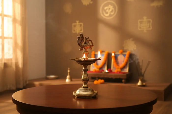 Brass Peacock Aishwarya Diya - Star-Shaped Traditional Oil Lamp   Brass Ware