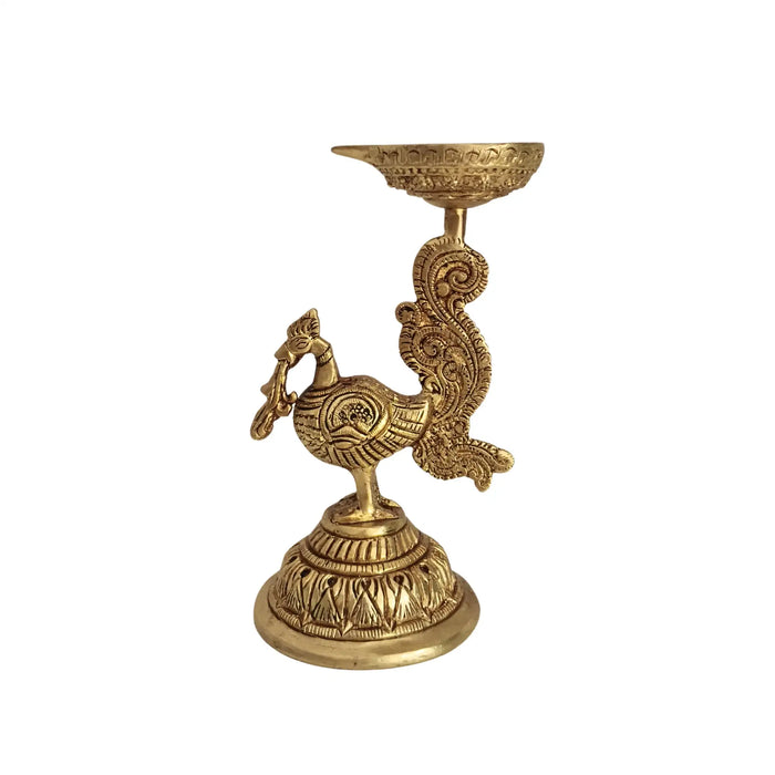 Brass Peacock Diya Lamp (Mayur Deep) - Traditional Indian Oil Lamp   Brass Ware