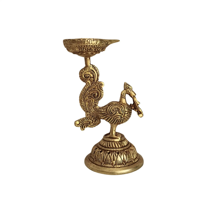 Brass Peacock Diya Lamp (Mayur Deep) - Traditional Indian Oil Lamp   Brass Ware