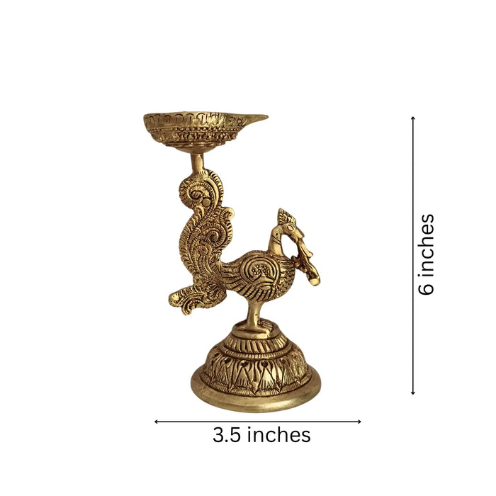 Brass Peacock Diya Lamp (Mayur Deep) - Traditional Indian Oil Lamp   Brass Ware