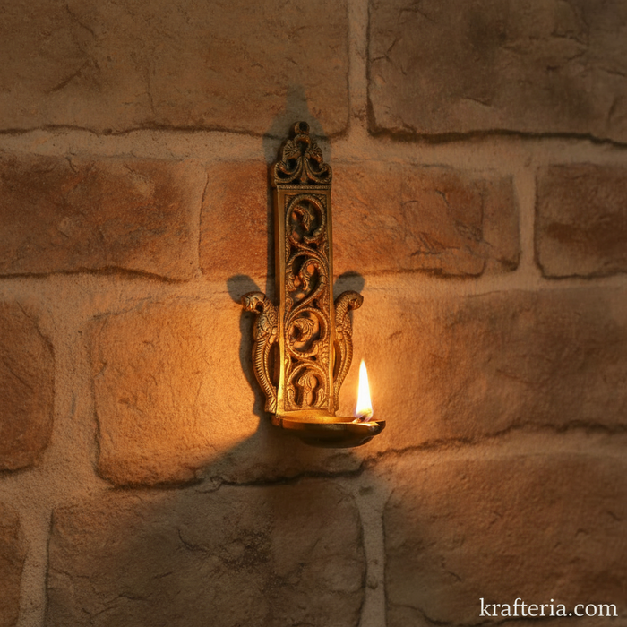 Brass Peacock Oil Lamp (Diya) | Handcrafted Traditional Indian Wall Art   Brass Artwork