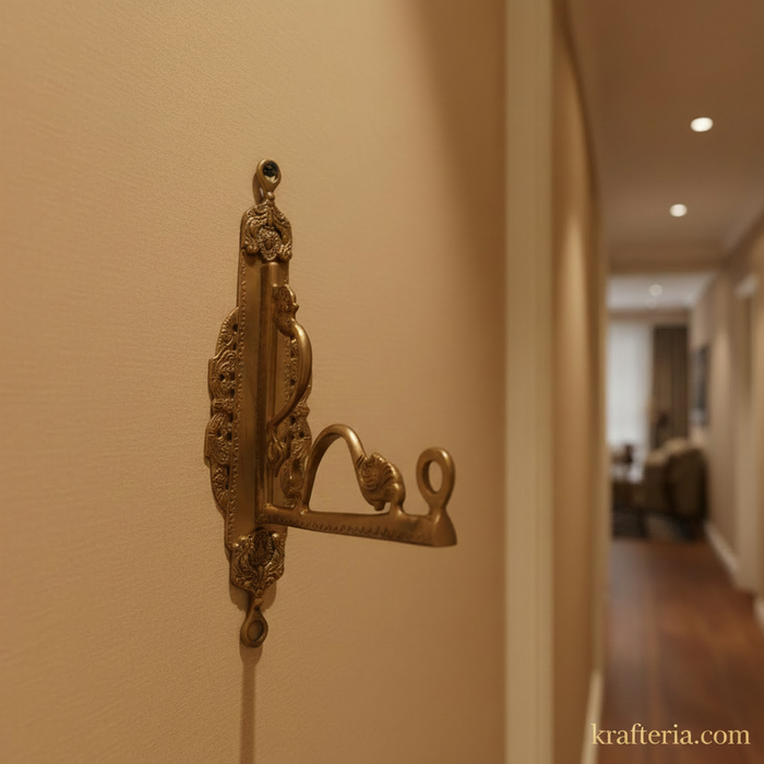 Decorative brass peacock hook for wall, made of solid brass.