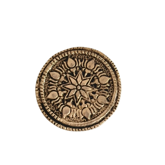 Brass pedestal stand, a round ritual holder crafted from brass ware.