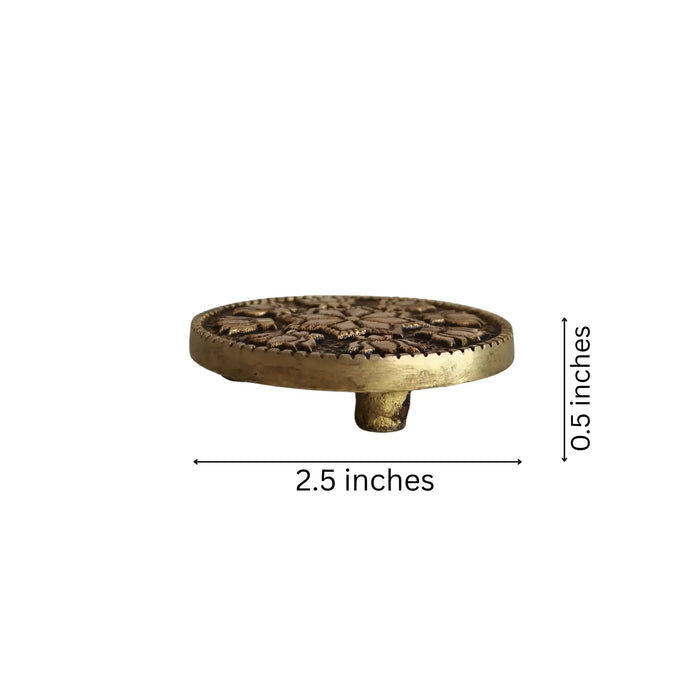 Brass pedestal stand, a round brass ritual holder.