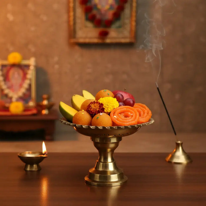 Brass Pooja Plate with Base – Multipurpose Plate   Brass Ware