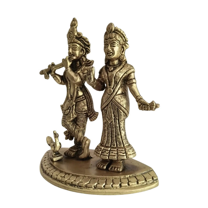 Brass Radha Krishna Idol with Flute – Embodiment of Eternal Love and Divine Bliss   Brass Ware