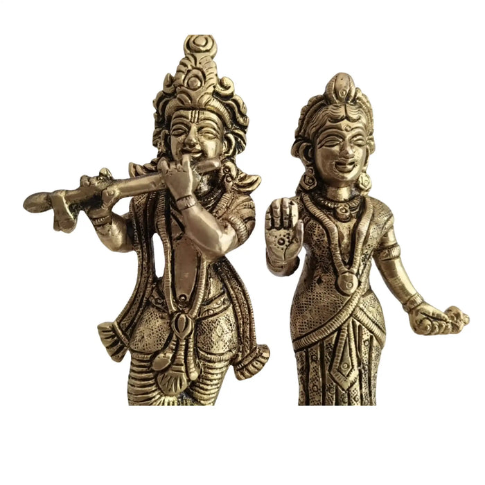 Brass Radha Krishna Idol with Flute – Embodiment of Eternal Love and Divine Bliss   Brass Ware
