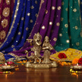 Brass Radha Krishna Idol with Flute and Peacock – Symbol of Eternal Love and Devotion   Brass Ware