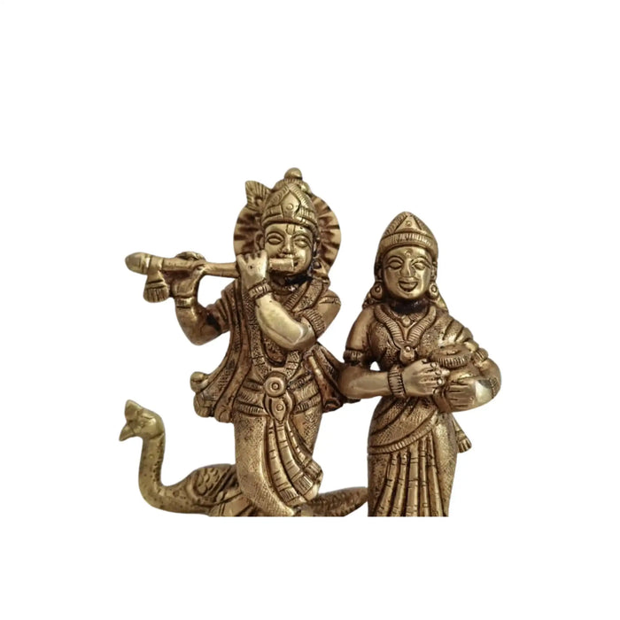 Brass Radha Krishna Idol with Flute and Peacock – Symbol of Eternal Love and Devotion   Brass Ware