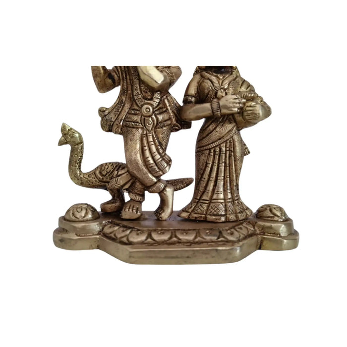 Brass Radha Krishna Idol with Flute and Peacock – Symbol of Eternal Love and Devotion   Brass Ware