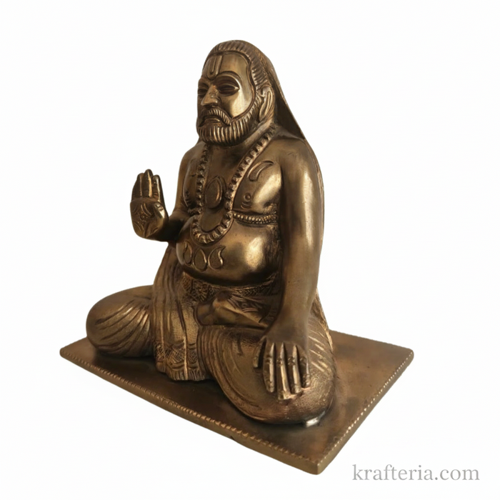 Antique Brass Raghavendra Swamy Statue, a devotional idol for home decor.