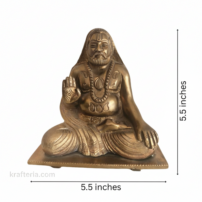 Antique brass Raghavendra Swamy statue, exquisite brass artwork for home.